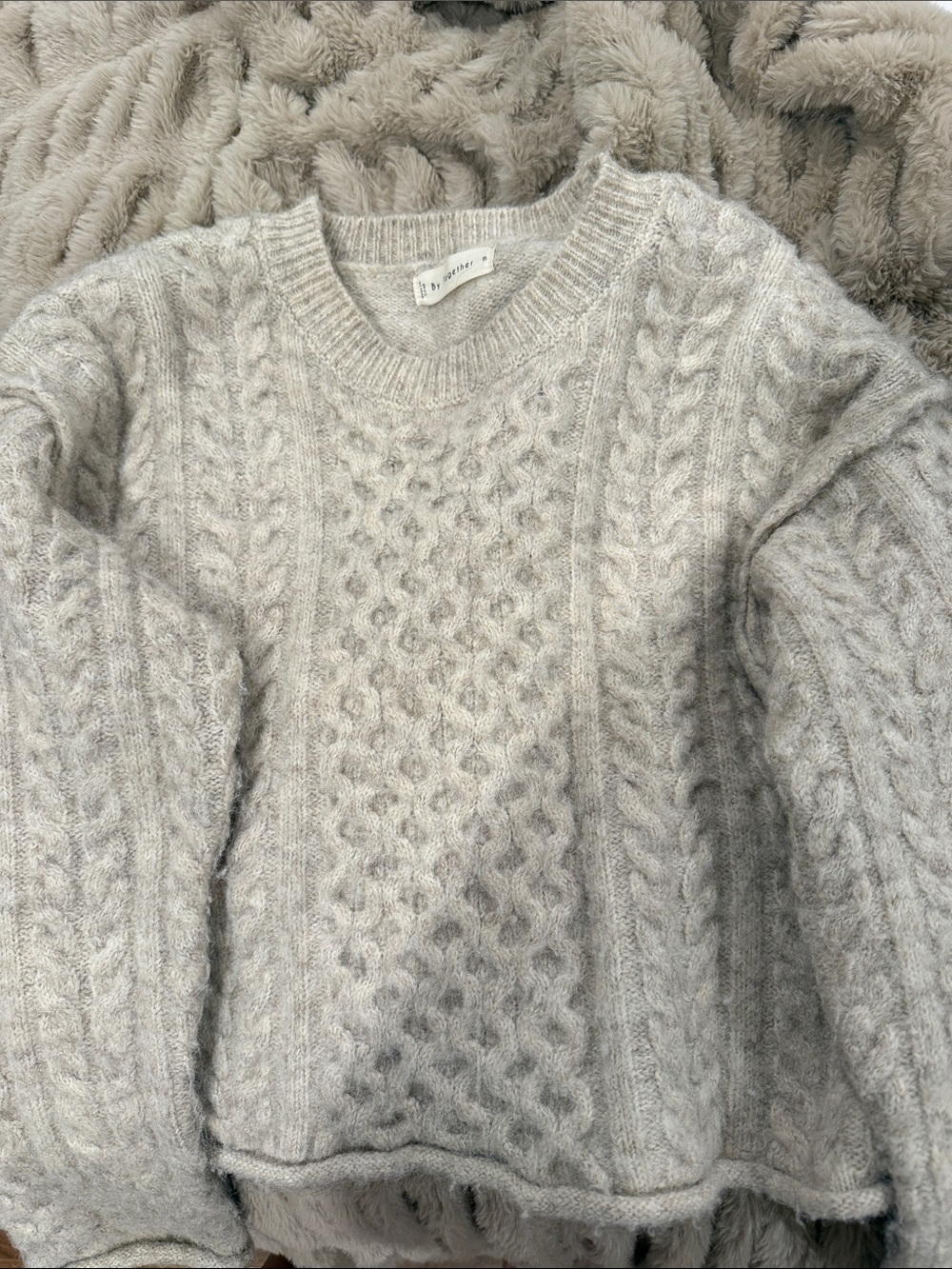 By Together Light Gray Cable Knit Sweater